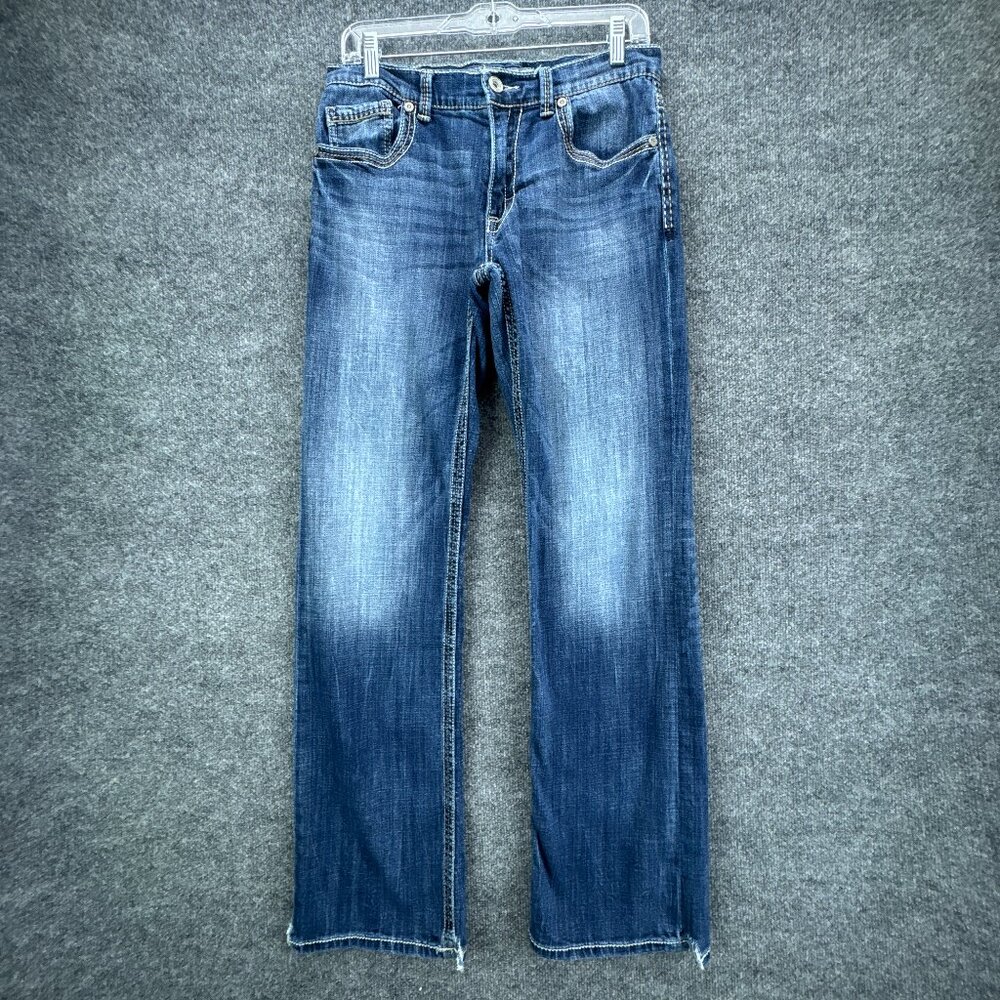 Buckle BKE Jake Jeans‎ Mens 31L X 32 Blue Western Cowboy Rodeo Straight Whiskers